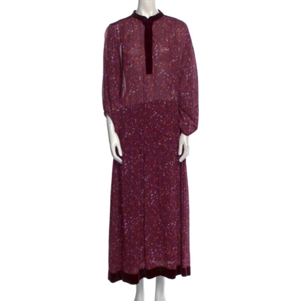 Warm Long Floral Printed Burgundy Maxi Dress Size 3 Large